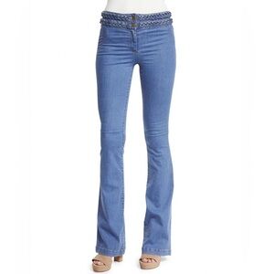 Veronica Beard Biscayne Braided-Waist Boot Cut Jeans